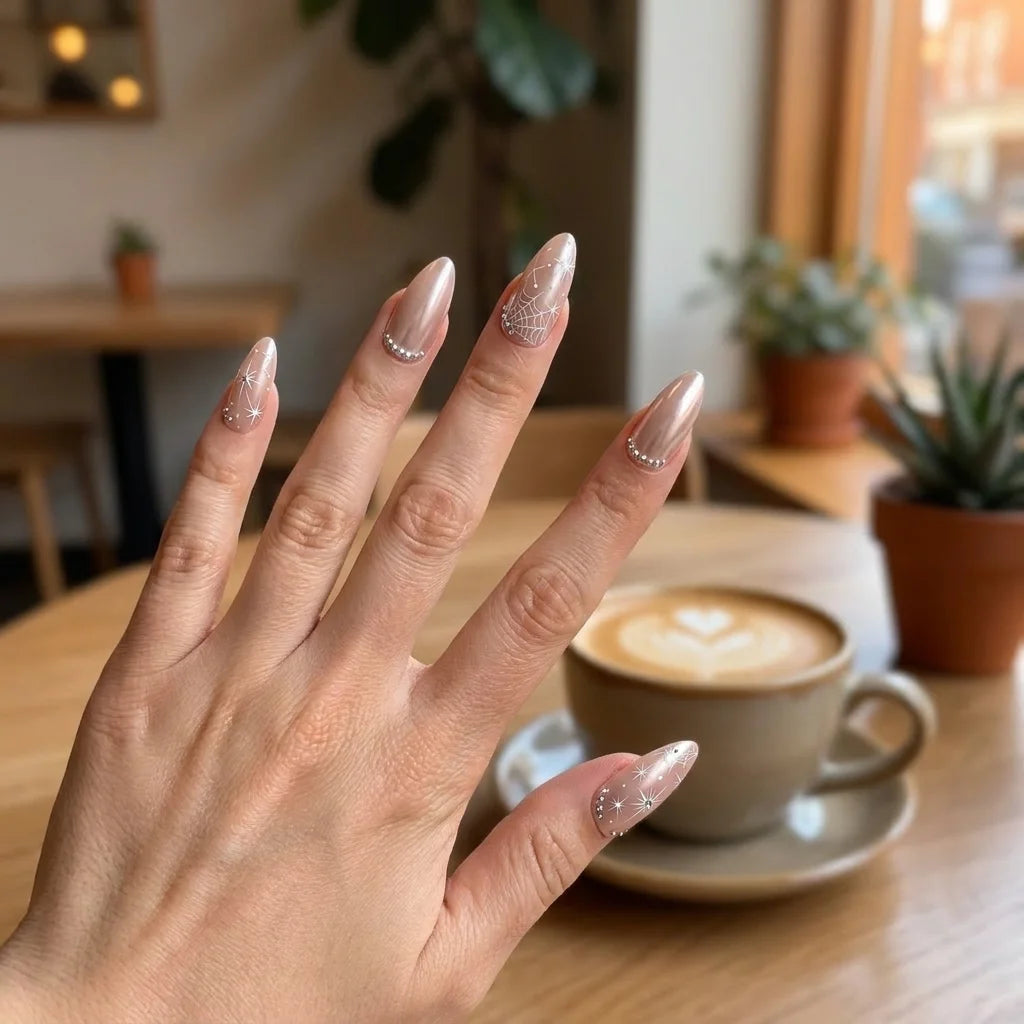 pink 3d chrome almond press on nails star gemstone web lifestyle 01
