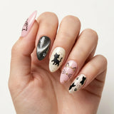 pink black white 3d cat eye almond press on nails cat silhouette mockup 01