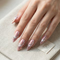 pink chrome stiletto medium press on nails silver wavy line lifestyle 02