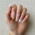 pink french tip 3d coffin medium press on nails clear flower lifestyle 02