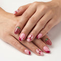 pink french tip oval press on nails strawberry flower star mockup 01