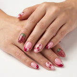 pink french tip oval press on nails strawberry flower star mockup 01