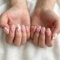 pink hand painted oval press on nails strawberry gingham 3d jelly bow mockup 01