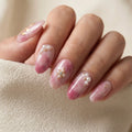 pink marble 3d almond press on nails gold leaf pearl lifestyle 02