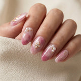 pink marble 3d almond press on nails gold leaf pearl lifestyle 02
