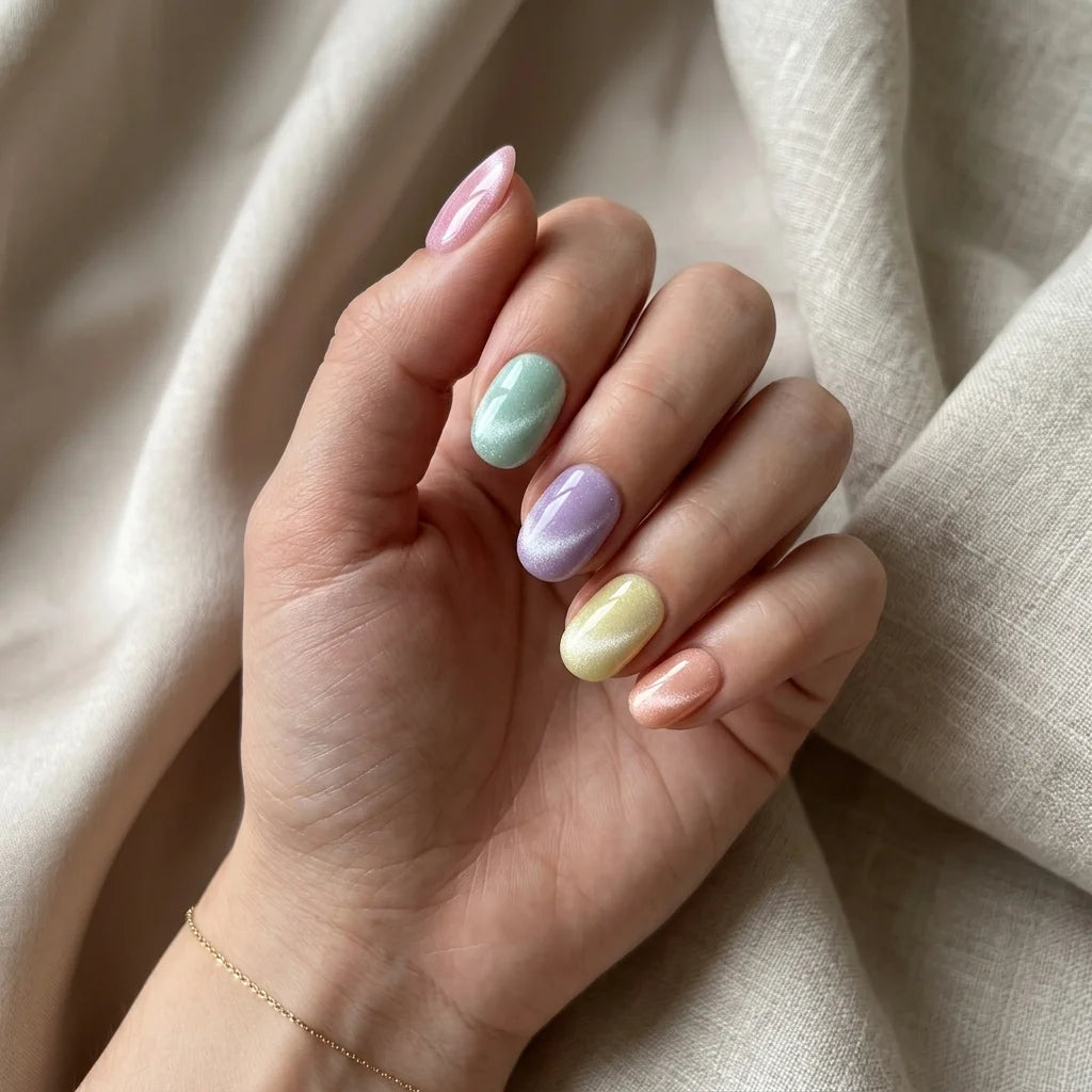 pink mint lilac cat eye oval press on nails velvet finish mockup 01