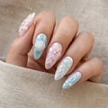 pink pearl 3d almond medium press on nails ocean flat lay 01