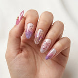 pink purple gold 3d cat eye almond press on nails glitter moon star flat lay 02