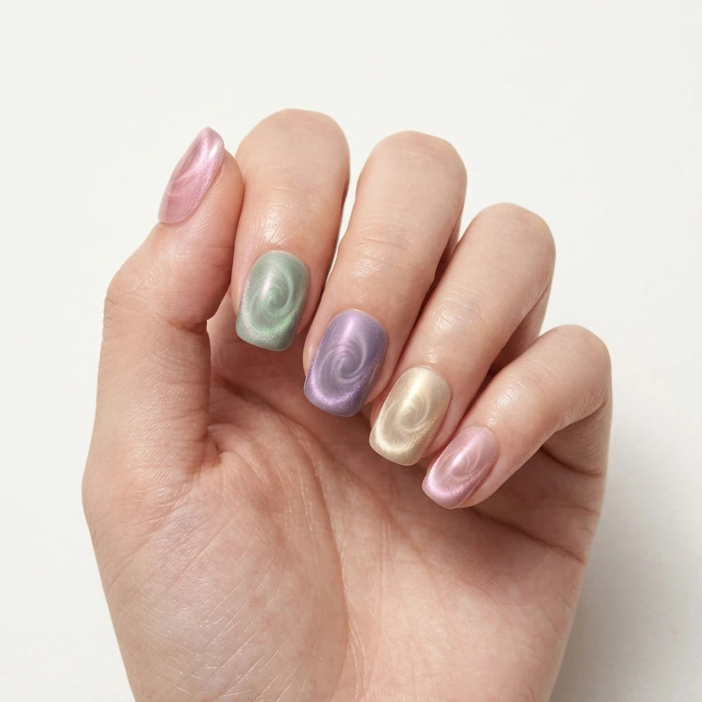 pink sage lilac cat eye square short press on nails swirl lifestyle 02