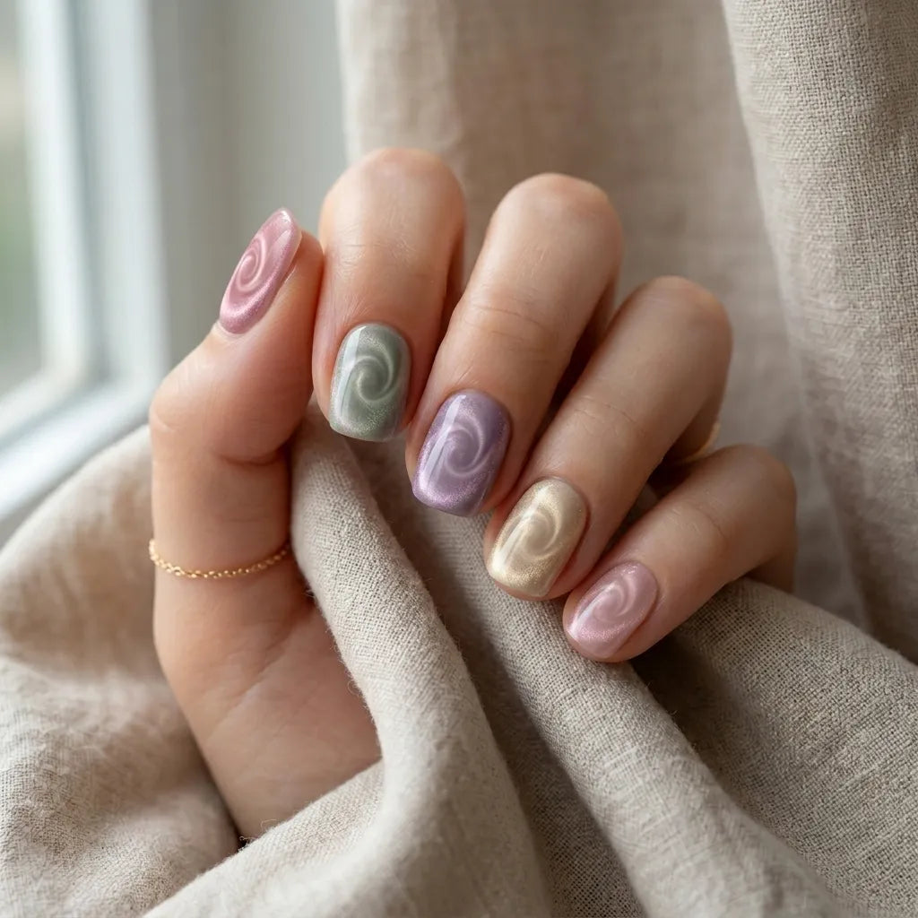 pink sage lilac cat eye square short press on nails swirl mockup 01