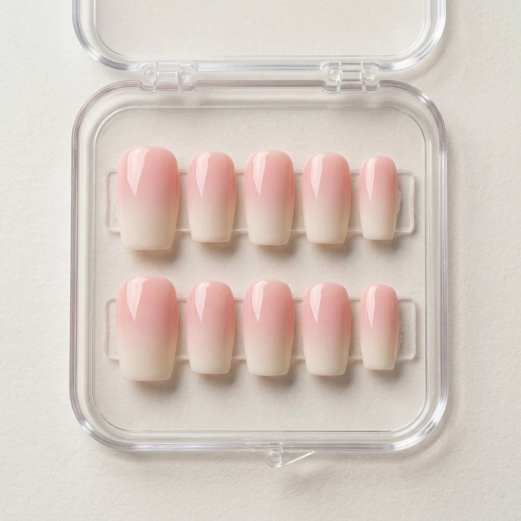 pink white ombre coffin press on nails mockup 02