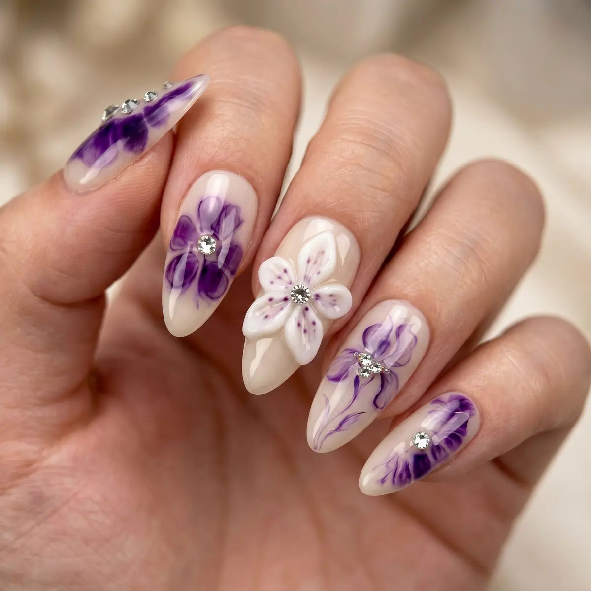 plum nude 3d marble almond press on nails peony bloom gemstone lifestyle 02
