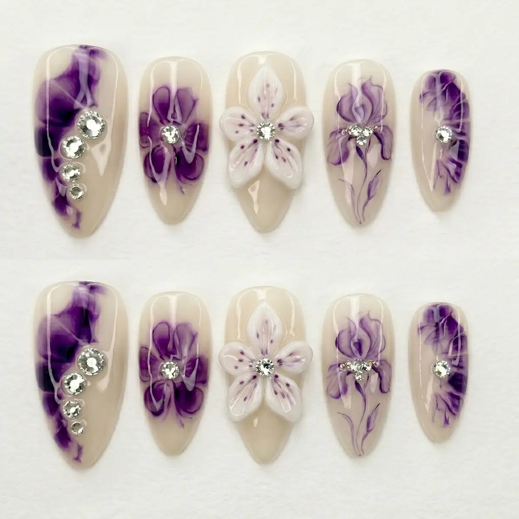 plum nude 3d marble almond press on nails peony bloom gemstone mockup 01