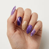 plum nude gold 3d marble almond press on nails seashell botanical detail 04
