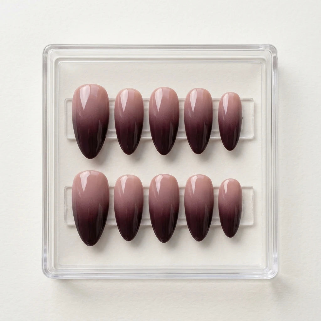 plum purple nude ombre almond press on nails detail 01