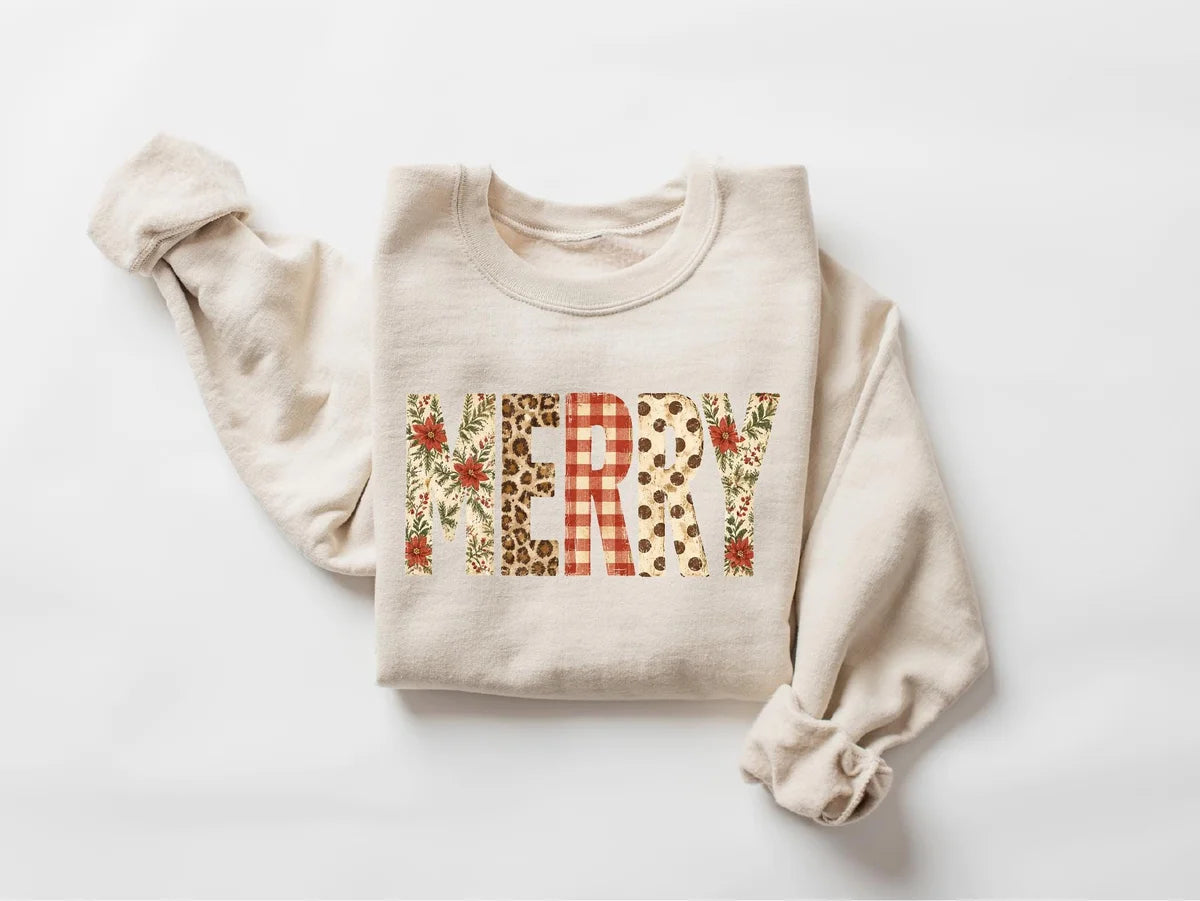 Preppy Merry Crewneck Sweatshirt alternate product view.