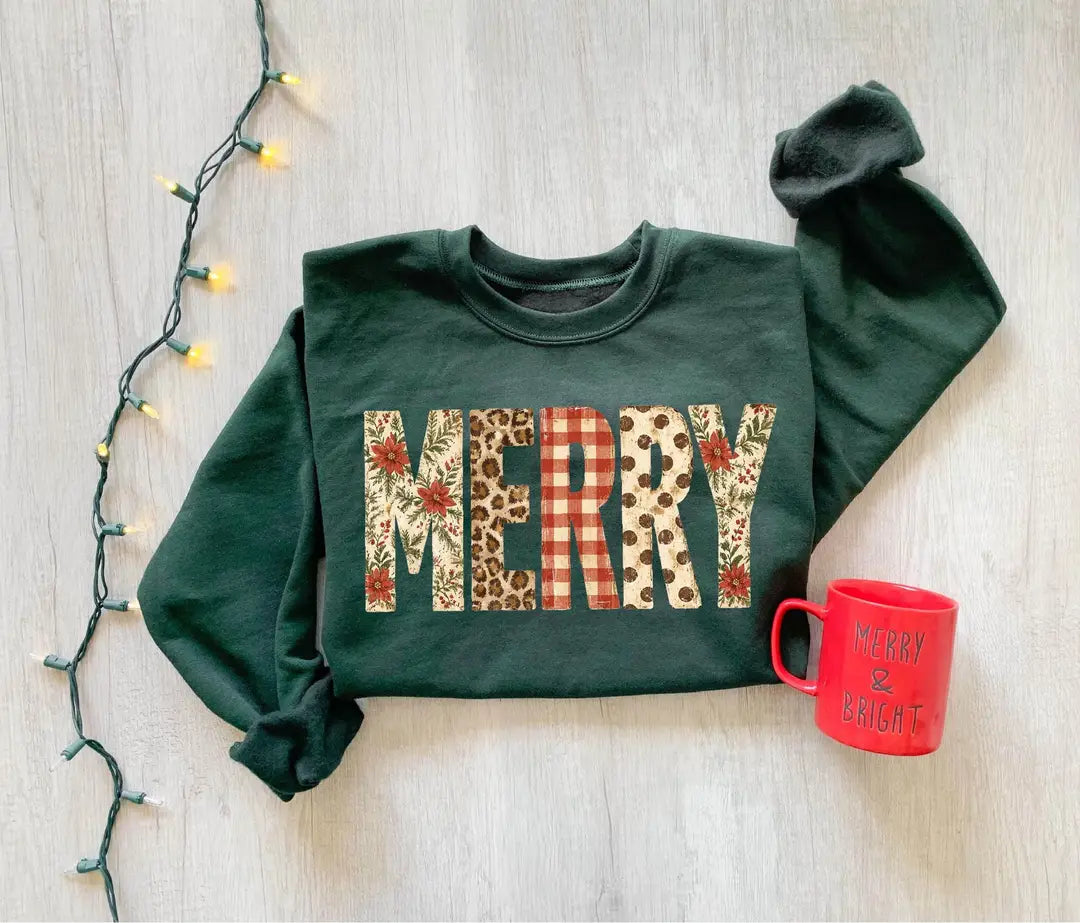 Preppy Merry crewneck sweatshirt in Forest Green.