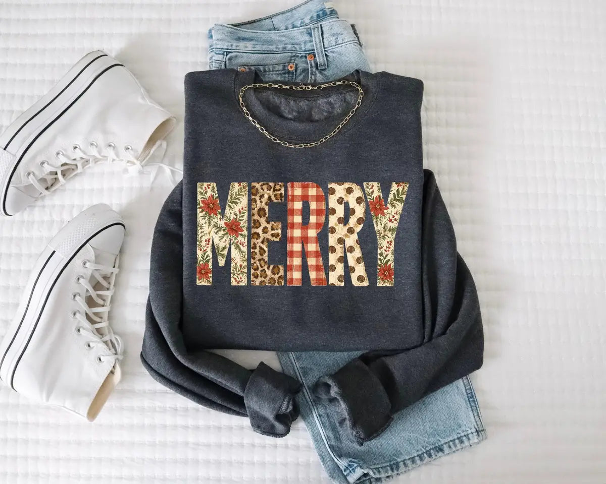 Preppy Merry crewneck sweatshirt in Dark Heather.