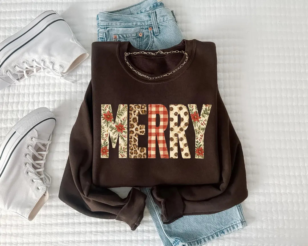 Preppy Merry crewneck sweatshirt in Dark Chocolate.