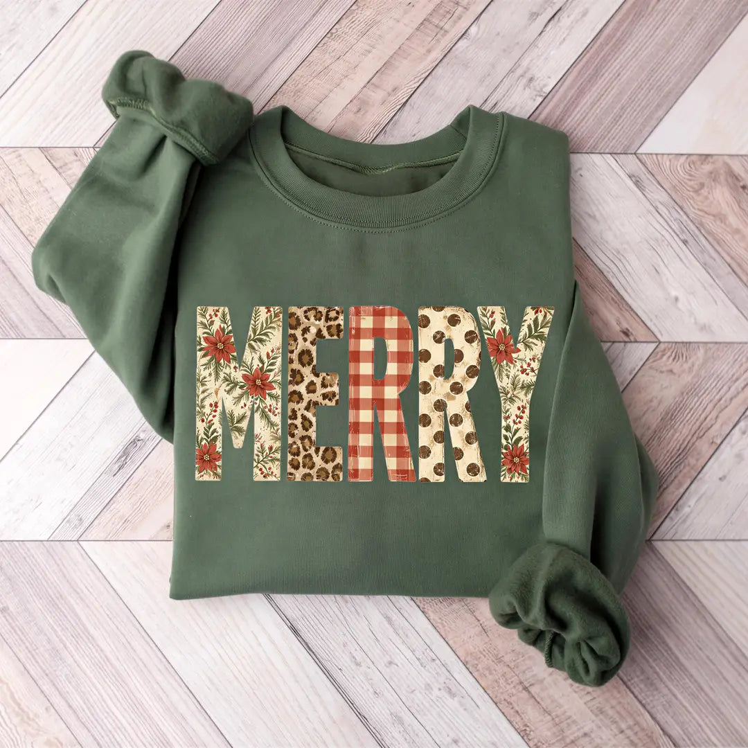 Preppy Merry crewneck sweatshirt in Military Green.