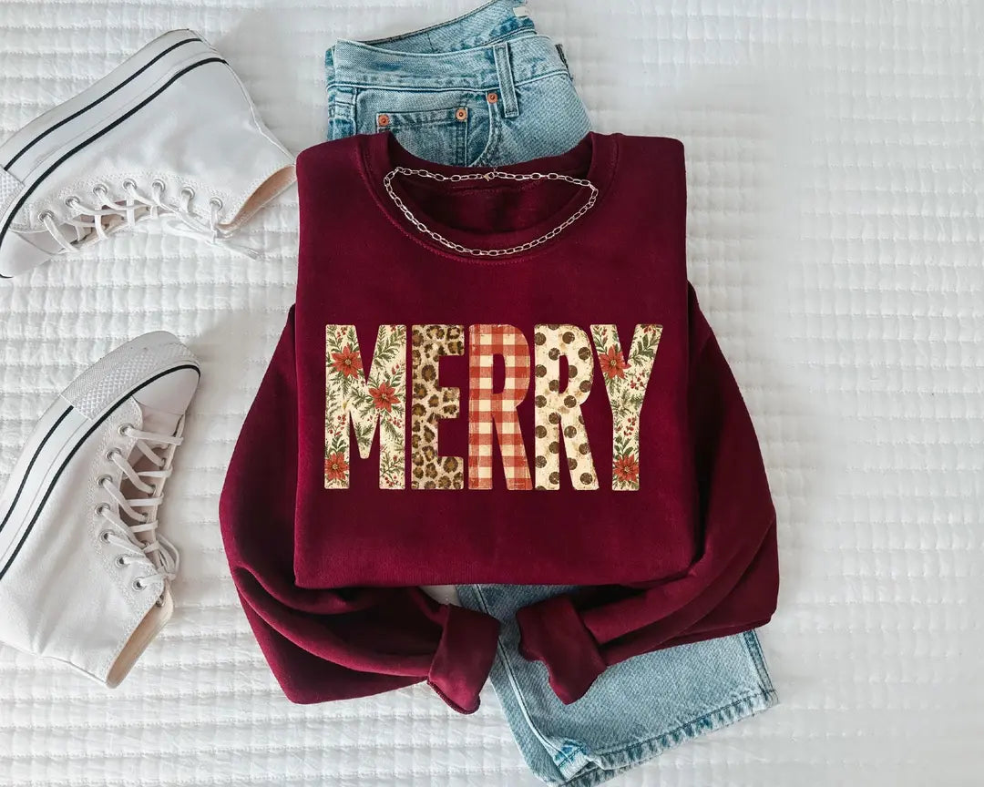 Preppy Merry crewneck sweatshirt in Maroon.