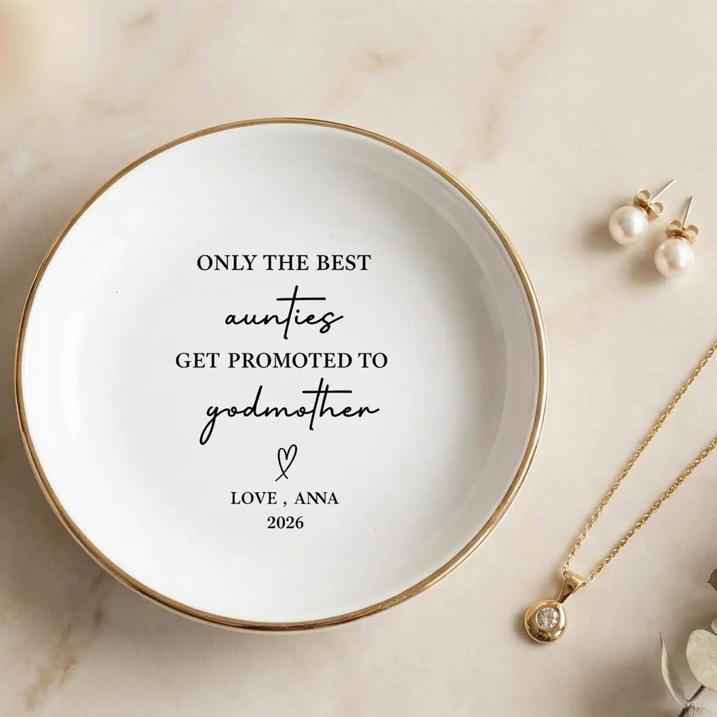 Promoted to Godmother Jewelry Dish, Aunt Pregnancy Announcement Gift, Godmother Proposal Gift, Custom Ring Dish variant