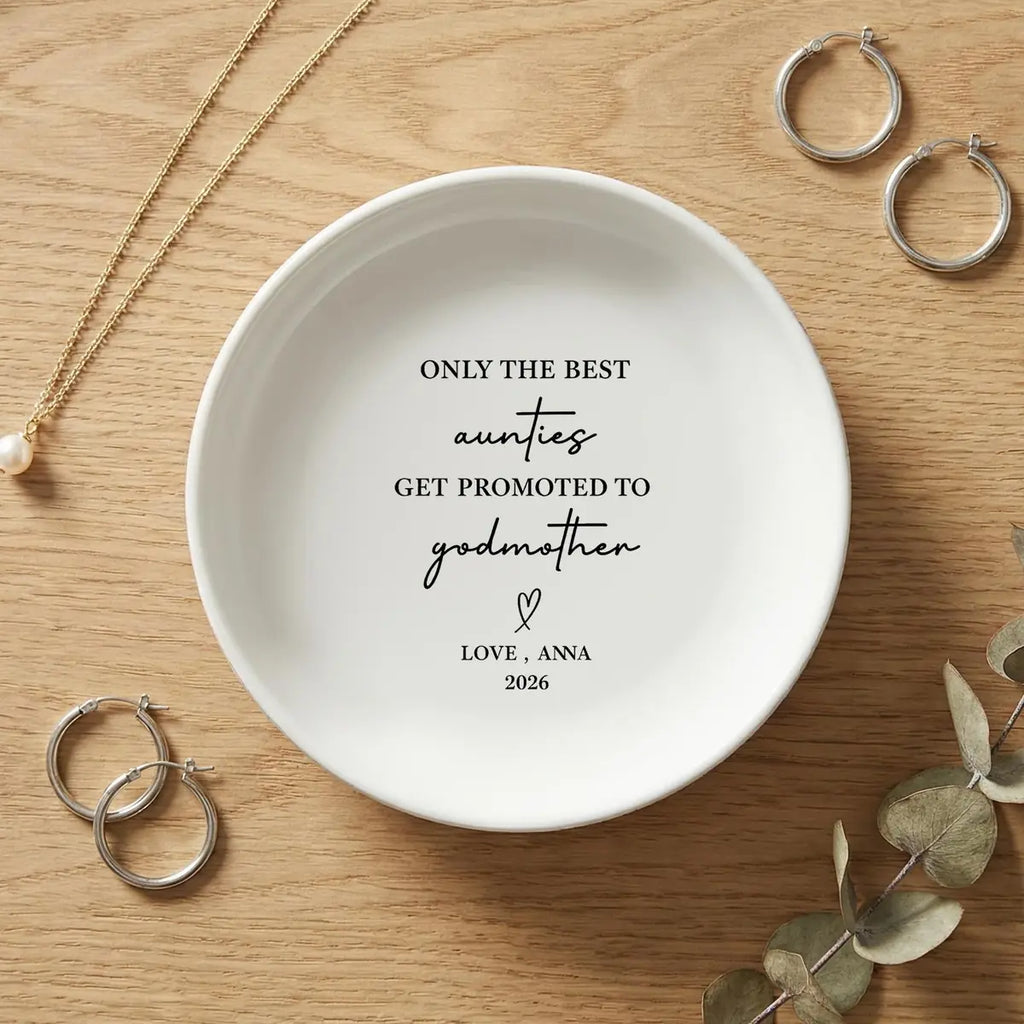 Promoted to Godmother Jewelry Dish, Aunt Pregnancy Announcement Gift, Godmother Proposal Gift, Custom Ring Dish variant