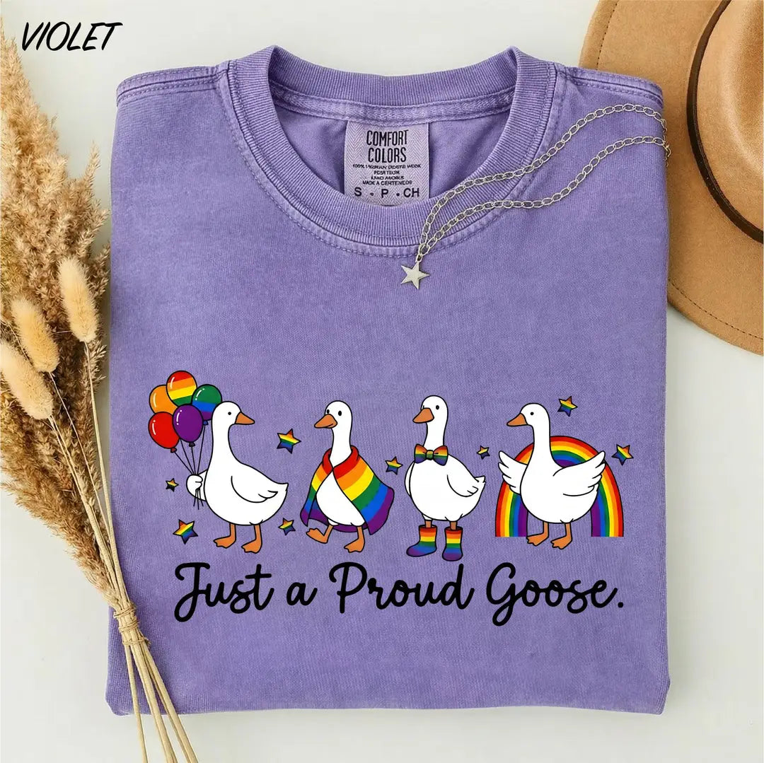 Proud Goose Rainbow graphic Comfort Colors T-shirt, additional product photograph.