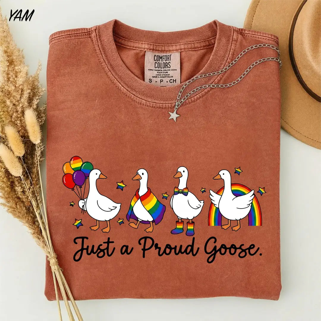 Proud Goose Rainbow graphic Comfort Colors T-shirt, additional product photograph.