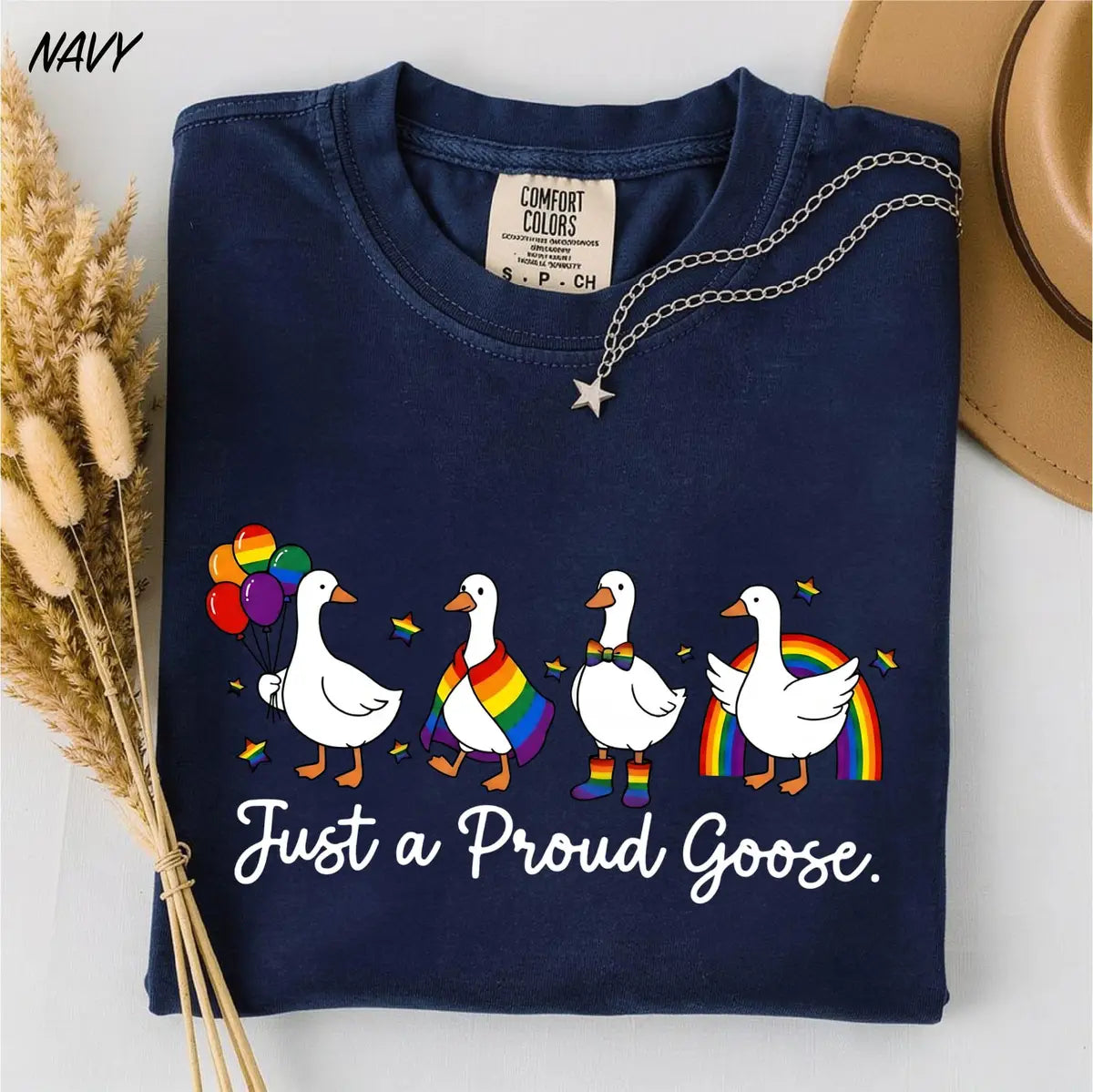 Proud Goose Rainbow graphic Comfort Colors T-shirt, additional product photograph.