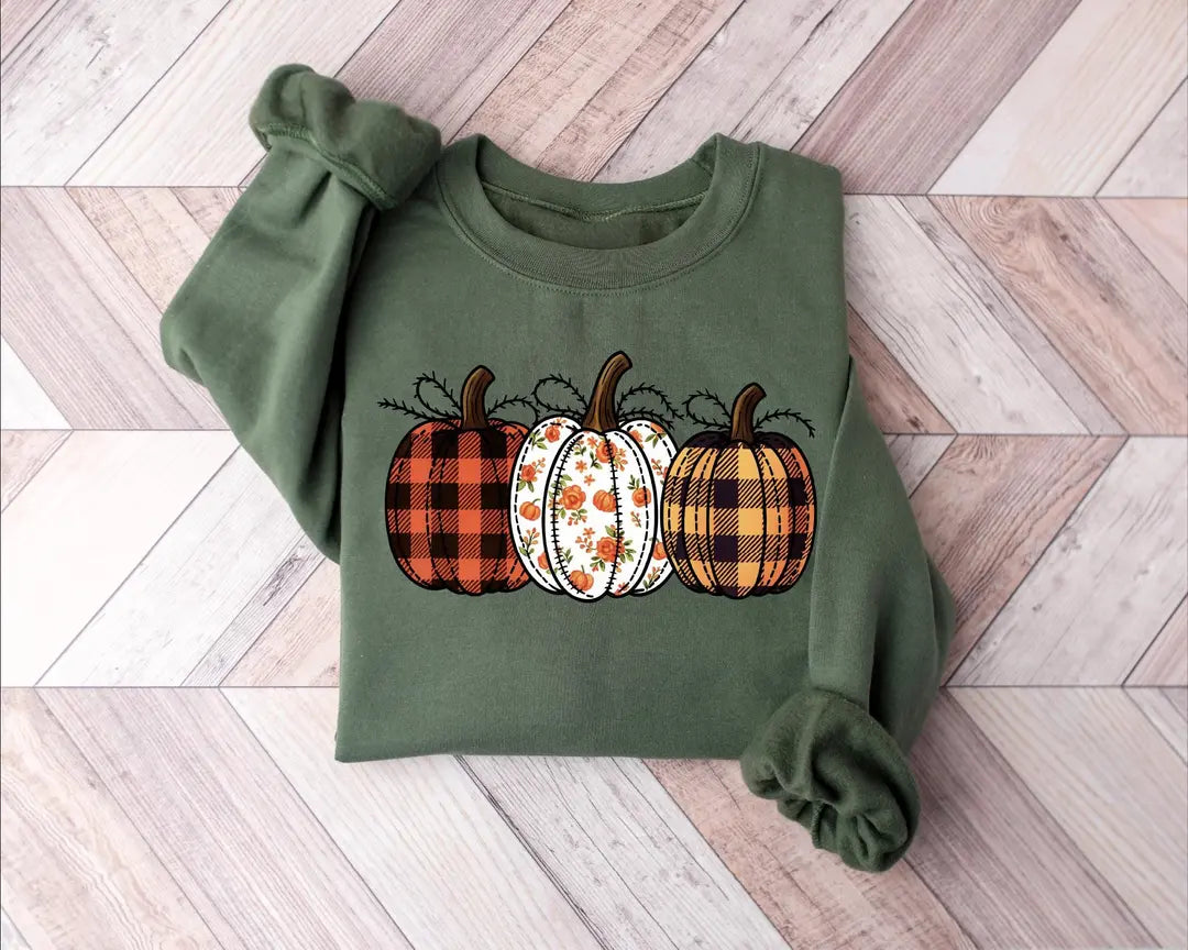 Pumpkin Season Autumn Outfit crewneck sweatshirt pictured in Military Green.