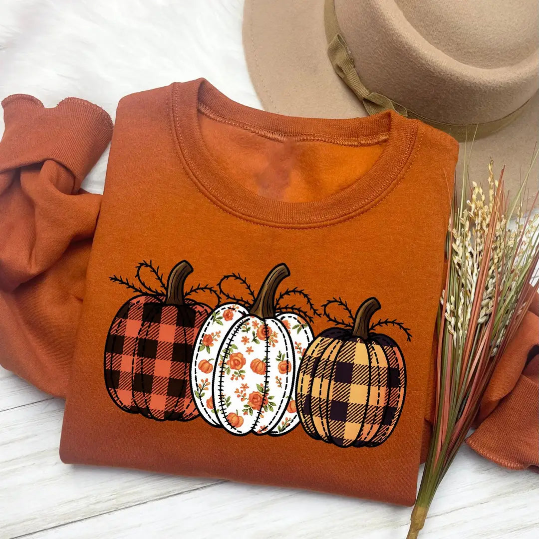 Pumpkin Season Autumn Outfit crewneck sweatshirt pictured in Burnt Orange.