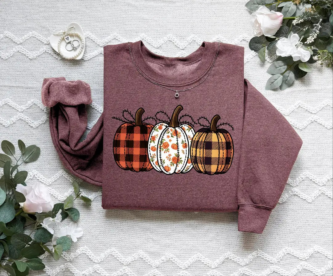 Pumpkin Season Autumn Outfit crewneck sweatshirt pictured in Heather Maroon.