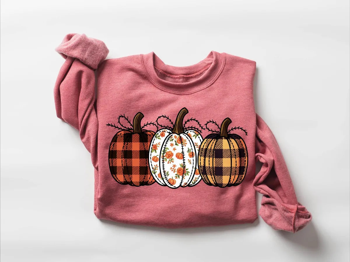 Pumpkin Season Autumn Outfit crewneck sweatshirt pictured in Dusty Pink.