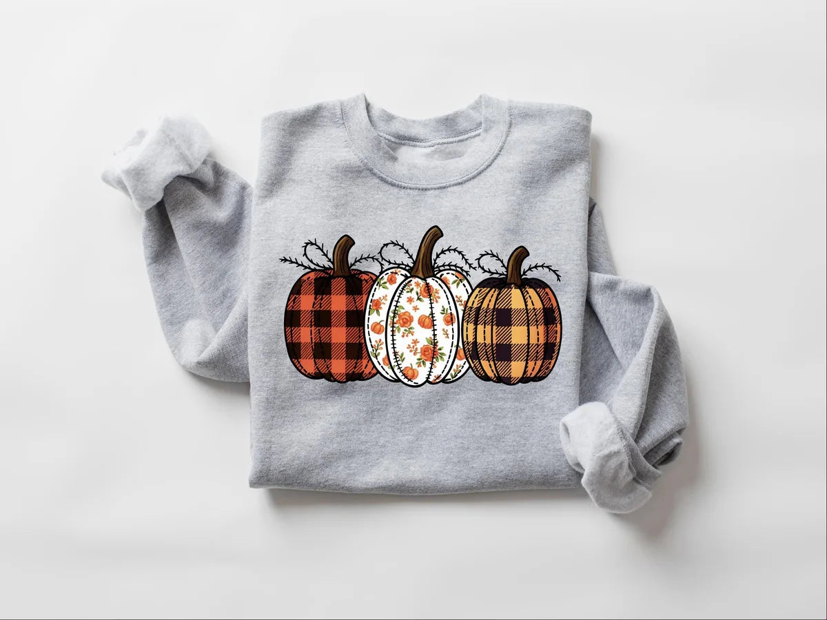 Pumpkin Season Autumn Outfit crewneck sweatshirt pictured in Sport Grey.