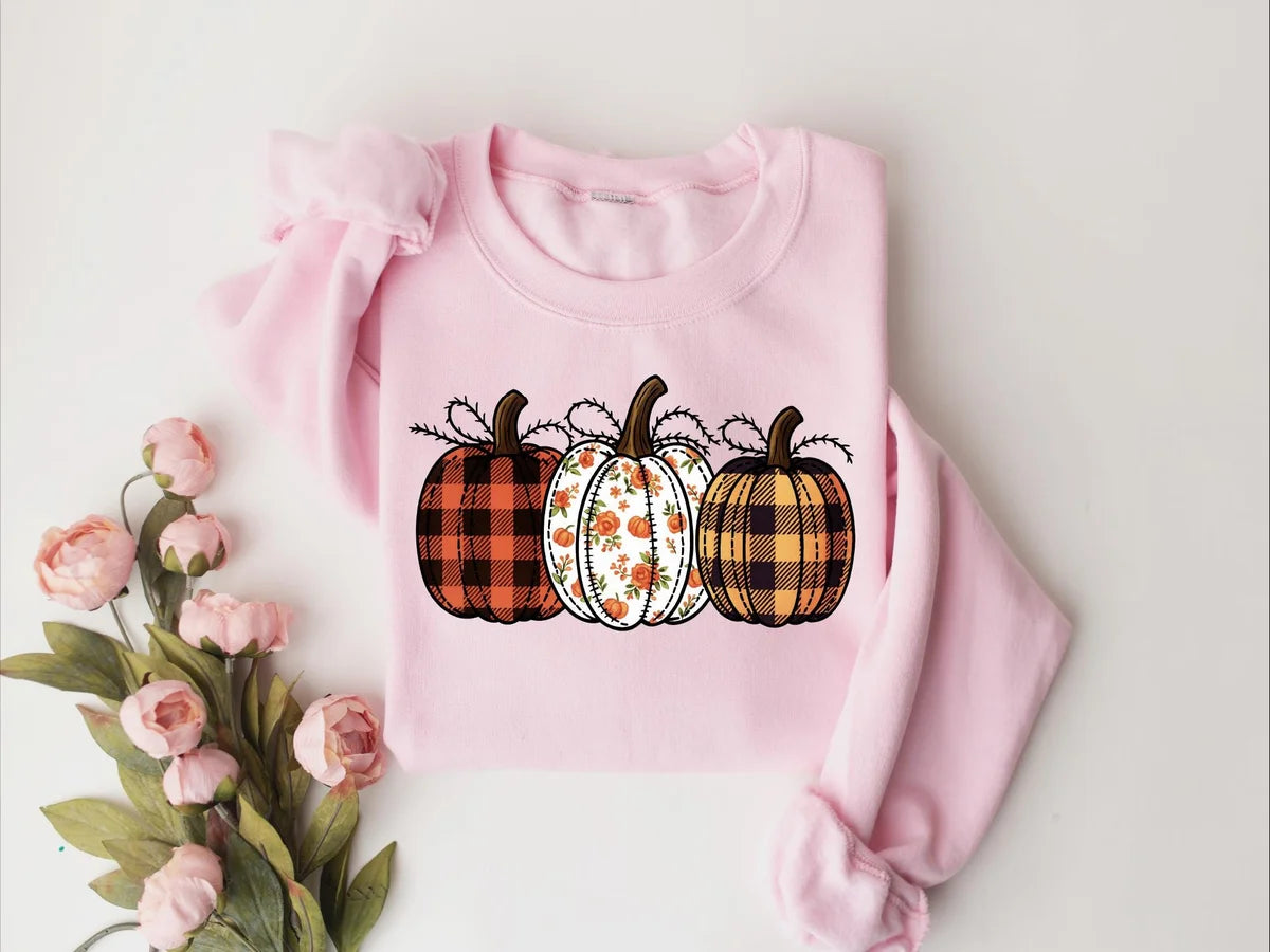 Pumpkin Season : Autumn Outfit Crewneck Sweatshirt alternate product view in Pink.