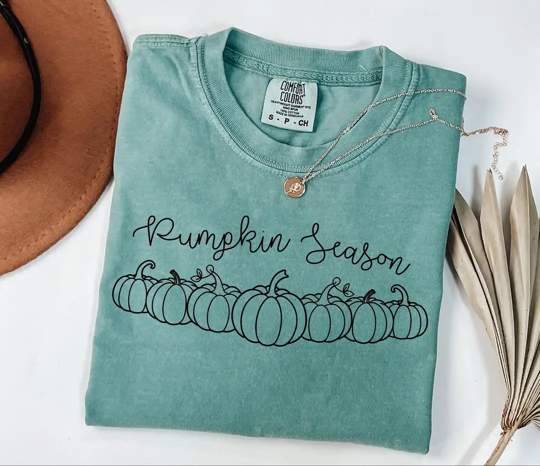 Pumpkin Season graphic Comfort Colors T-shirt, additional product photograph.