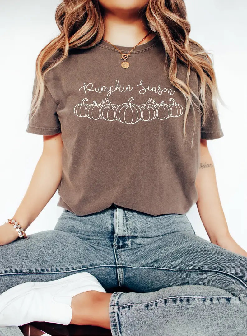 Pumpkin Season graphic Comfort Colors T-shirt, additional product photograph.