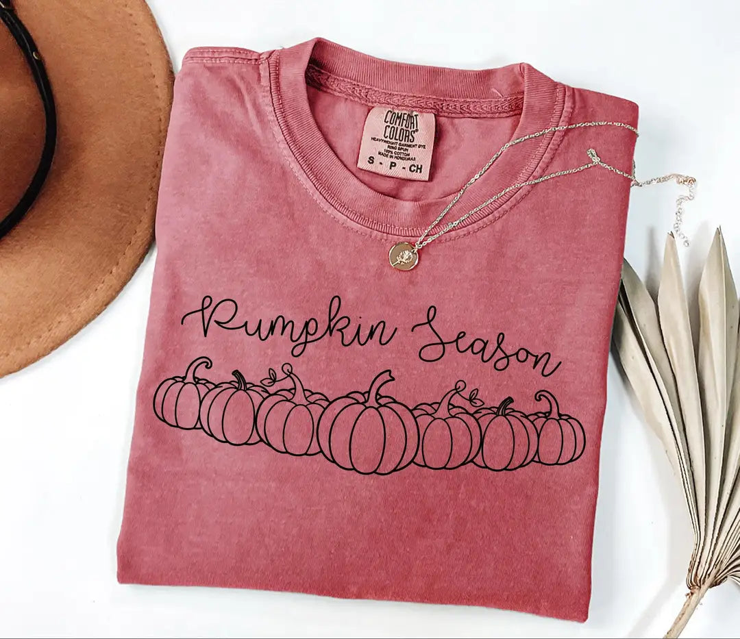 Pumpkin Season graphic Comfort Colors T-shirt, additional product photograph.