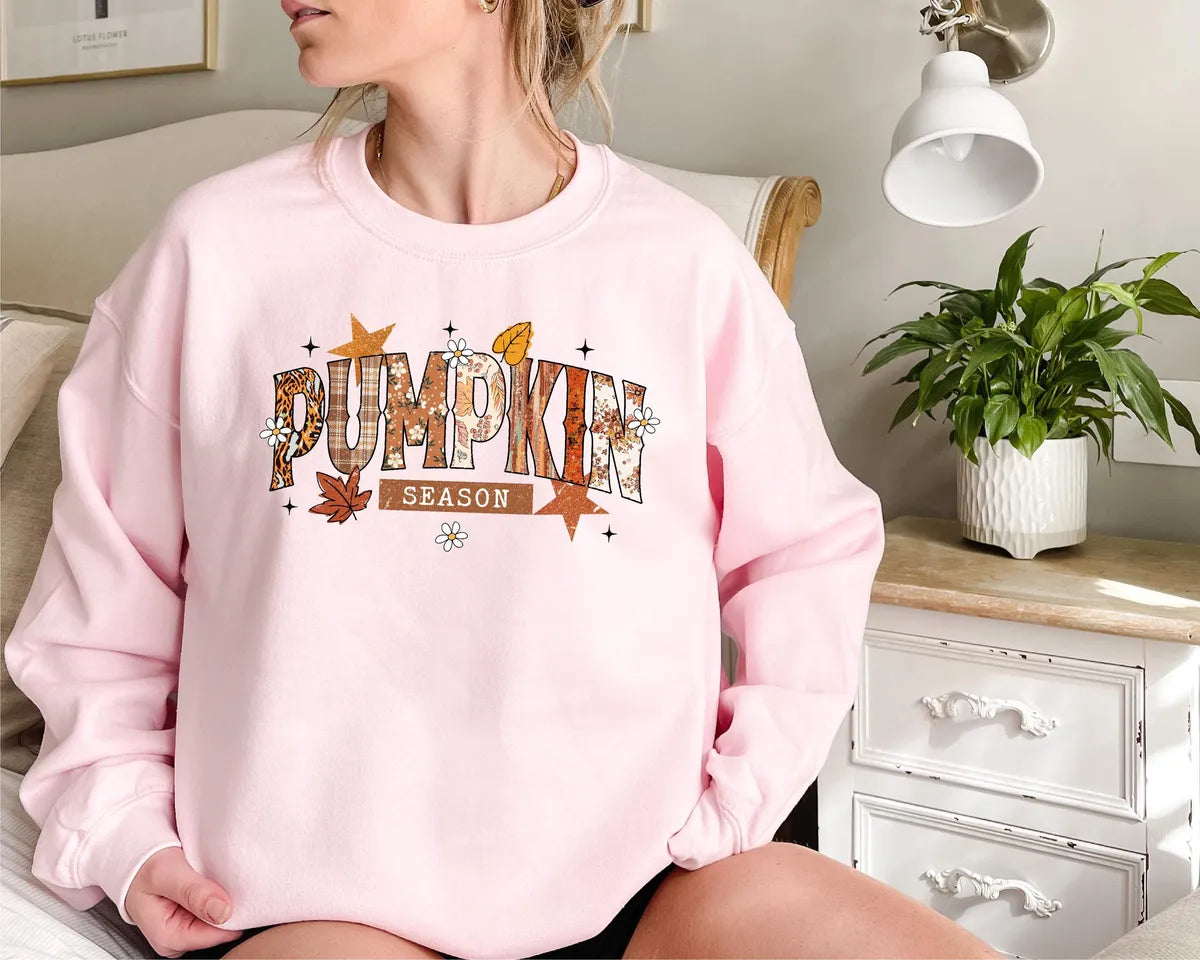 Pumpkin Season Crewneck Sweatshirt alternate product view in Pink.