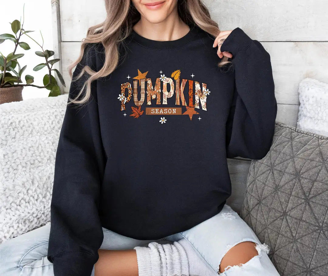 Pumpkin Season Crewneck Sweatshirt alternate product view in Navy.