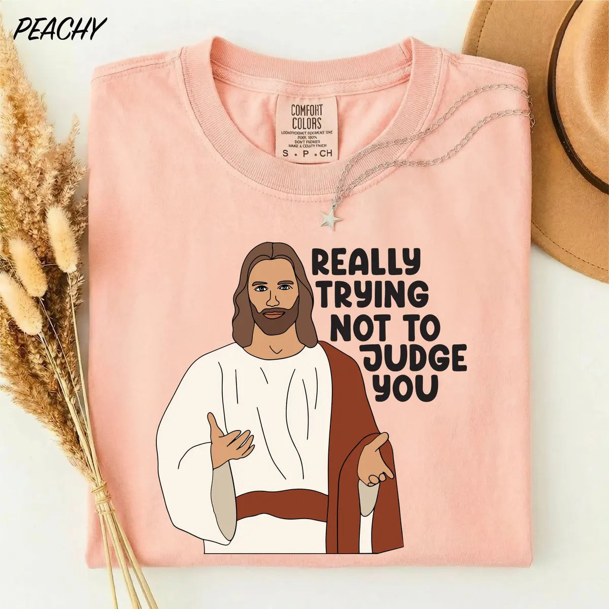 Really Trying Not To Judge You graphic Comfort Colors T-shirt, additional product photograph.