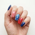 red blue white 4th july hand painted square short press on nails american flag polka dots lifestyle 02