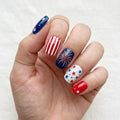 red blue white 4th july hand painted square short press on nails stripes red blue stars mockup 01