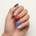 red blue white 4th july hand painted square short press on nails stripes white stars fireworks mockup 01