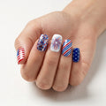 red blue white 4th july hand painted square short press on nails swirl stripes fireworks detail 03