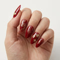 red gold cat eye almond press on nails cloud flower knot mockup 01