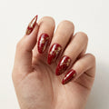 red gold cat eye almond press on nails flower leaf branch mockup 01