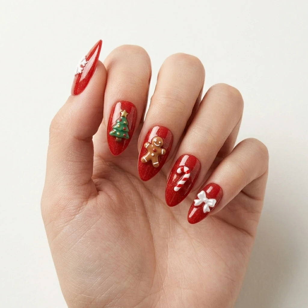 red white 3d almond press on nails snowflake christmas tree gingerbread man mockup 01