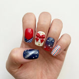 red white blue 3d ombre 4th of july square short press on nails ribbon pearl stripe lifestyle 02
